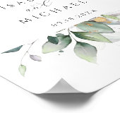 Poster Aquarelle Verdure or Feuilles Mariages Bienvenue (Coin)