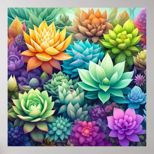 Poster Aquarelle Verdure Succulents Collage (Devant)