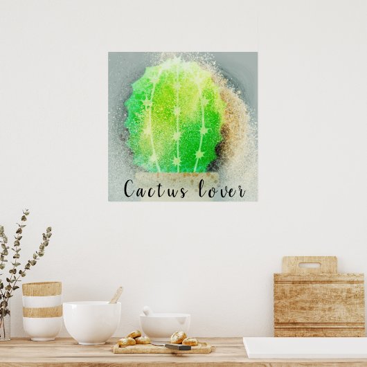 Poster Aquarelle Vert Cactus Lover (Cuisine)