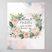 Poster Aquarelle Vert fille baby shower signe de bienvenu (Devant)