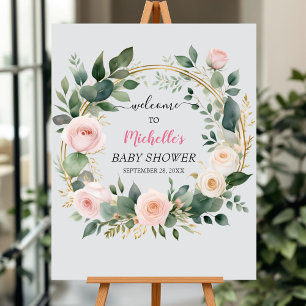 Poster Aquarelle Vert fille baby shower signe de bienvenu