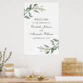 Poster Aquarelle vert fleurie signe mariage de bienvenue (Cuisine)