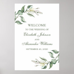 Poster Aquarelle vert fleurie signe mariage de bienvenue