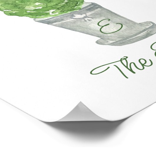 Poster Aquarelle vert monogramme Topiaire (Coin)