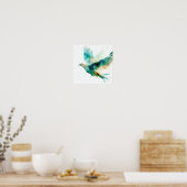 Poster Aquarelle vert oiseau dans l'affiche d'art en vol (Cuisine)