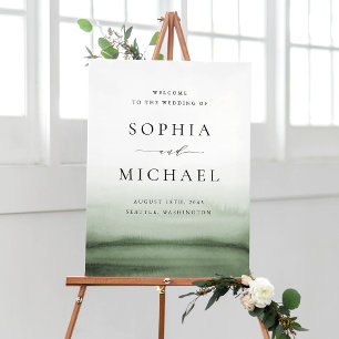 Poster Aquarelle Vert Ombre Mariage moderne Bienvenue