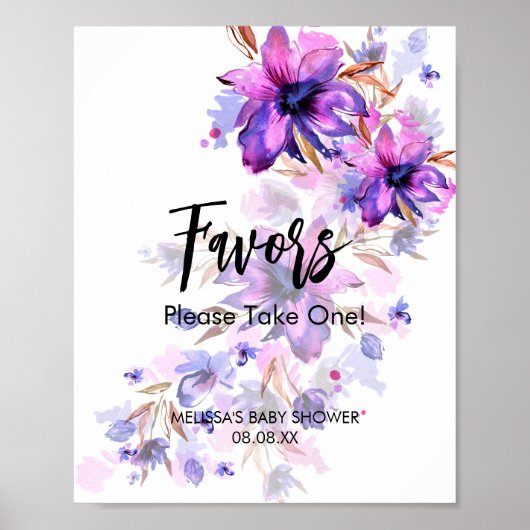 Poster Aquarelle vert violet turquoise signe de faveur fl (Devant)