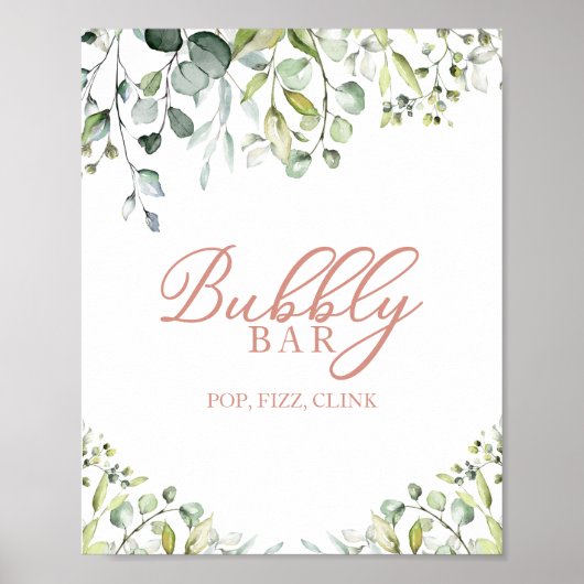 Poster Aquarelle verte Bubbly Bar Pop Fizz Clink Sign (Devant)