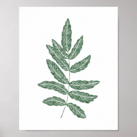 Poster Aquarelle verte Feuille de fougère botanique (Devant)