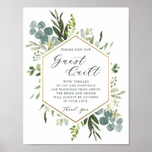 Poster Aquarelle verte Hexagon Mariage Guest Quilt