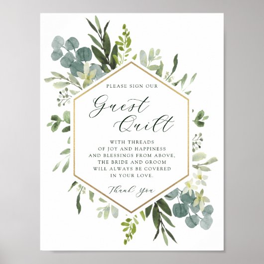 Poster Aquarelle verte Hexagon Mariage Guest Quilt (Devant)