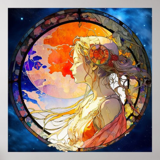 Poster Aquarelle vibrante de l'affiche de fille (Devant)