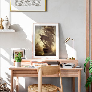 Poster Aquarelle Vieux bateau pirate Art mur