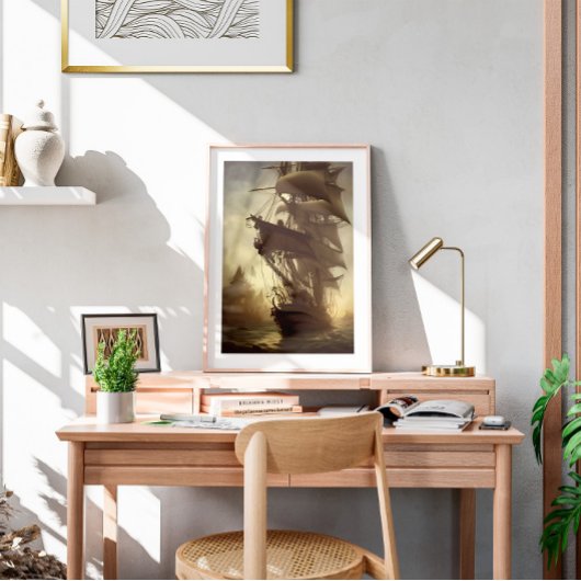 Poster Aquarelle Vieux bateau pirate Art mur