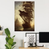 Poster Aquarelle Vieux bateau pirate Art mur (Bureau à domicile)