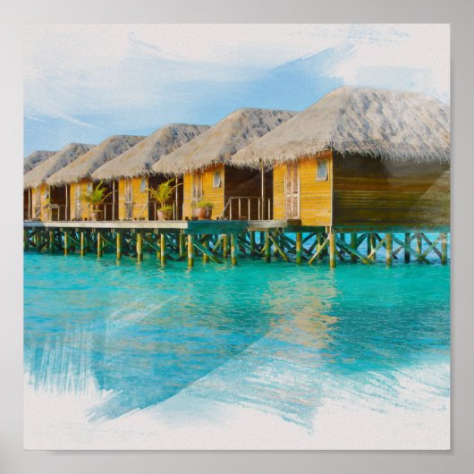 Poster Aquarelle Villa aux Maldives Peinture sur l'île (Devant)