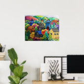 Poster Aquarelle Village Sur La Colline Avec Maisons Colo (Bureau à domicile)