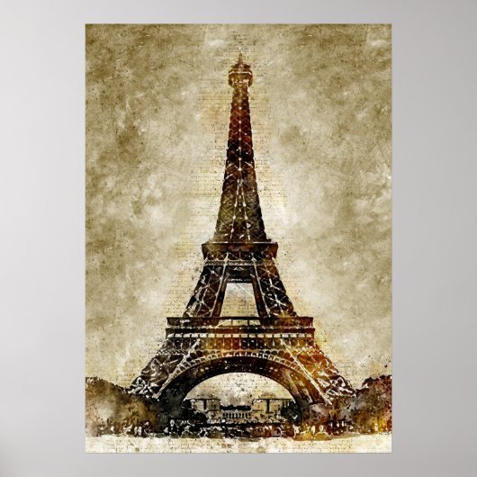 Poster Aquarelle vintage Art de la Tour Eiffel (Devant)
