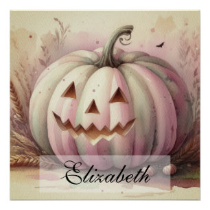 Poster Aquarelle vintage de Halloween citrouilles automne