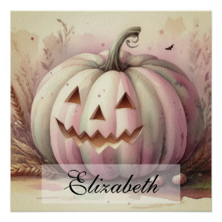 Poster Aquarelle vintage de Halloween citrouilles automne
