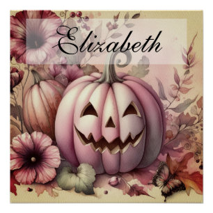 Poster Aquarelle vintage de Halloween citrouilles automne