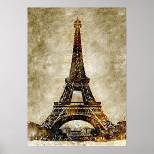 Poster Aquarelle Vintage de la Tour Eiffel