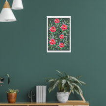 Aquarelle vintage Fleur Art floral pivoines roses
