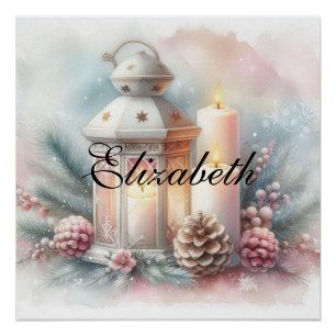 Poster Aquarelle vintage lanterne de Noël et ornements
