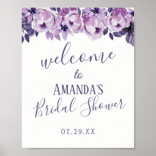 Poster Aquarelle violet Fête des mariées florale Bienvenu