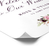 Poster aquarelle violet mariage fleuri signe de bienvenue (Coin)