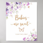 Poster Aquarelle violet papillon d'or Les bébés sont doux (Devant)