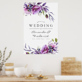 Poster Aquarelle Violet Poppy Floral Mariage Bienvenue (Cuisine)