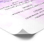 Poster Aquarelle violet script lilas mariage bar boissons (Coin)