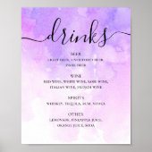 Poster Aquarelle violet script lilas mariage bar boissons (Devant)