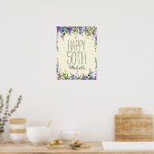 Poster Aquarelle violette Floral Jaune 50e anniversaire (Cuisine)