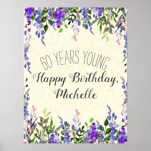 Poster Aquarelle violette Floral Jaune 60e anniversaire (Devant)