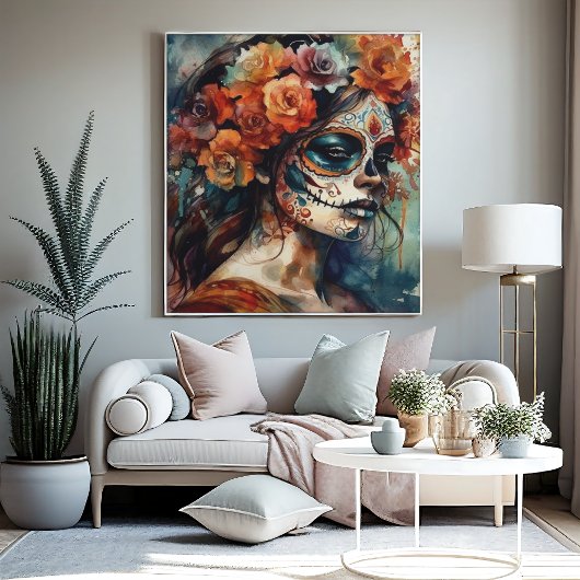Poster Aquarelle vive Dia de los Muertos Catrina