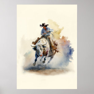 Poster Aquarelle western poussiéreuse “Cavalier de taurea