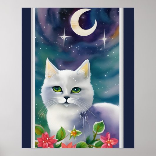 Poster Aquarelle Whimsical Cosmic Kitty (Devant)