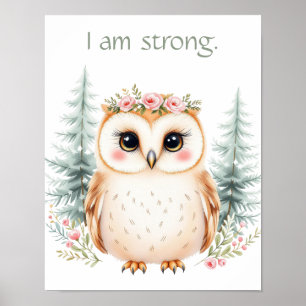Poster Aquarelle Whimsical Floral Babal Owl Affirmation
