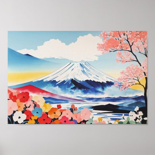 Poster Aquarelle Whimsical Springtime Mountain (Devant)