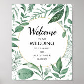 Poster Aquarelle Wild Feuilles Hunter Mariage vert (Devant)