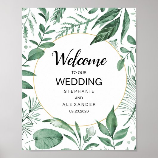 Poster Aquarelle Wild Feuilles Hunter Mariage vert (Devant)