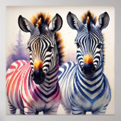 Poster Aquarelle Zebra Duo Pointillisme (Devant)