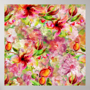 Poster Aquarelles colorées Illustration de la Lys d'été