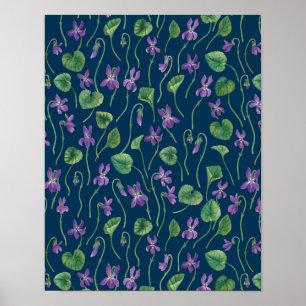 Poster Aquarelles violettes sur fond bleu