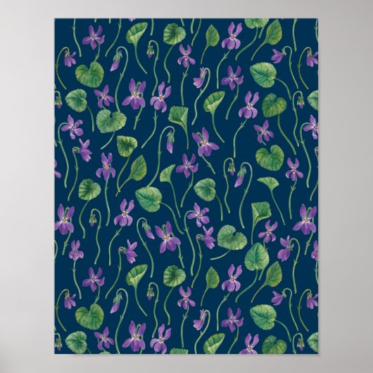 Poster Aquarelles violettes sur fond bleu (Devant)