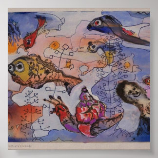 Poster Aquarium Margret Hofheinz-Döring Aquarell 1960