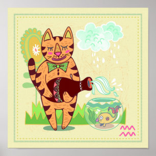 Poster Aquarius Cat Zodiac Nursery Imprimer