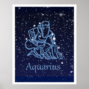 Poster Aquarius Constellation and Zodiac Sign with Stars